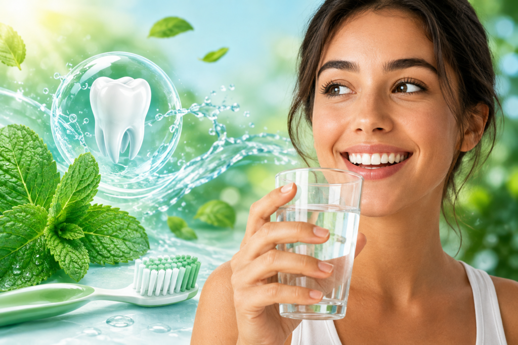 Woman practicing daily oral-care habits for fresh breath