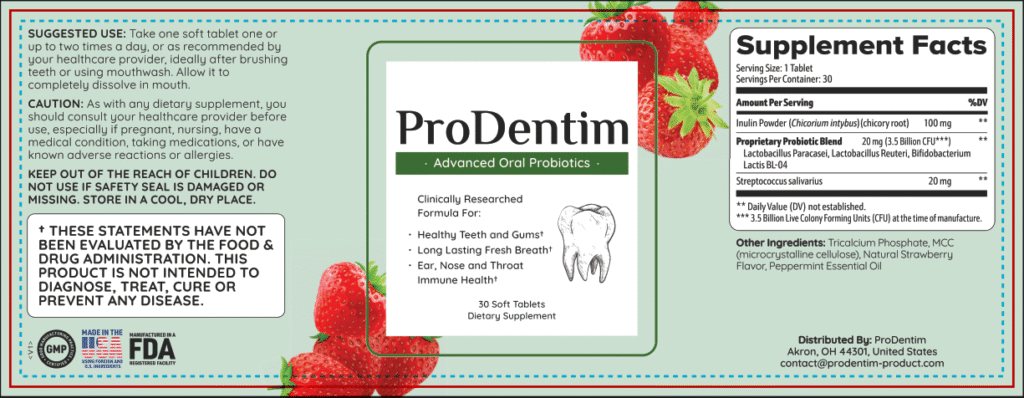 ProDentim Supplement Facts and ingredient label